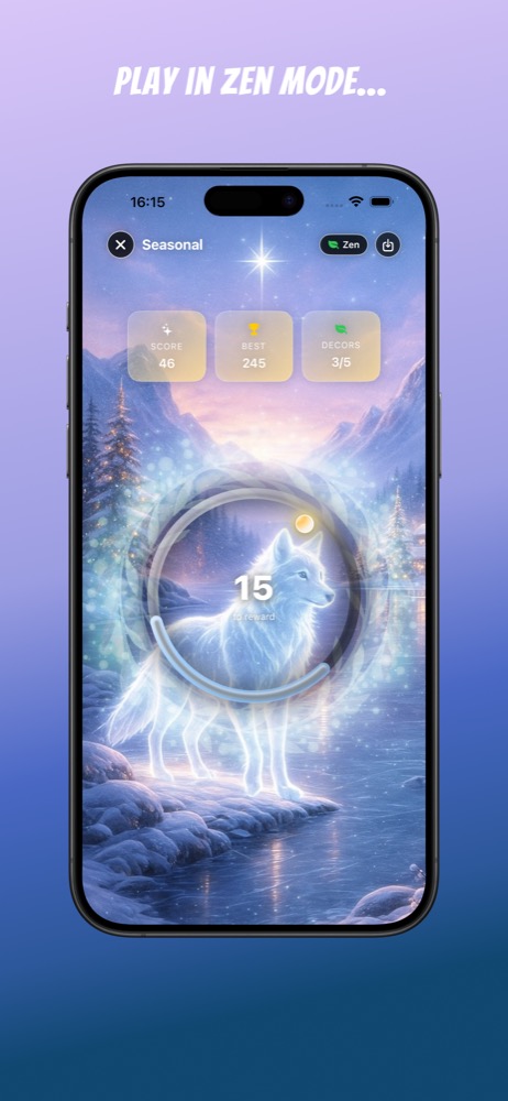 In-game winter world with glowing arc and combo meter.